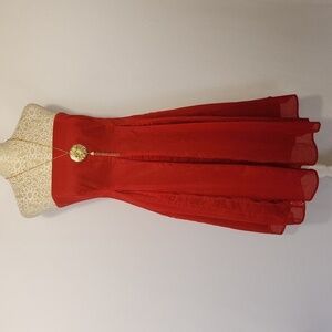 Moulinette Soeurs Anthropologie Women's Red Strapless A-Line Lace Trim Dress 4/6